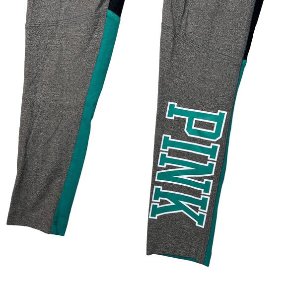 PINK Victorias Secret Yoga Leggings Colorblock Mesh Gray/Teal Green Womens Small - Picture 4 of 6